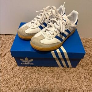Adidas Kids White, Blue, and Gray Sneakers